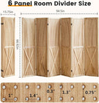 ALeesing 6 Panel Pegboard Room Divider, 5.6Ft Pegboard Display Folding Privacy Screens, Wood Room Divider Peg Board Display Freestanding for Trade Show Craft Show Home Wall Organizer, Light Brown