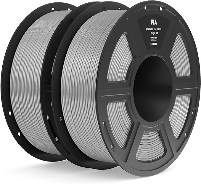 ELEGOO PLA Filament 1.75mm Gray 2KG, 3D Printer Filament Dimensional Accuracy +/- 0.02mm, 2pcs 1kg Spool(2.2lbs) Fit Most FDM 3D Printers