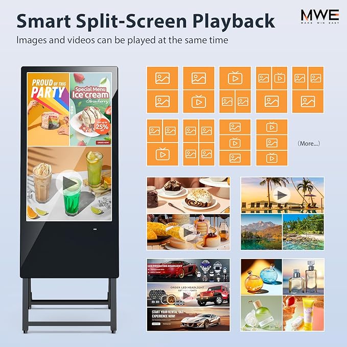 QIXZOCV MWE 32 Inch Digital Signage Display, Portable LCD Digital Kiosk, Advertising Display Poster, Android Kiosk with Auto Media Player, HDMI/USB