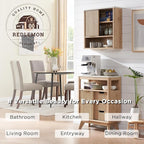 RedLemon Bathroom Wall Cabinet w/Fluted Sliding Door, Modern Medicine Cabinet w/Faux Marble Top & Adjustable Shelf, Curved Profile Wall Mounted Storage Organizer, Natural Oak Color
