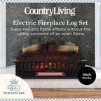 Country Living 23 inch Electric Log Set | Crackling Sound | 1000 Sq Ft Heater | Faux Logs Insert with Infrared Flames for Existing Fireplaces | Remote Control Included