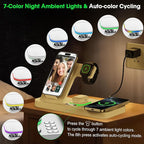Dual Phone Wireless Charging Station for Apple Devices, Magnetic Charging Station for iPhone with Auto Switch 7-Color Light&Clock, Family Watch Charger for iPhone17 for iWatch11 for AirPods Pro3(Cream