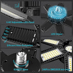 CHENGCHILIT LED Garage Light - 200W 20000LM 6500K LED Garage Ceiling Lights with 7+1 Adjustable Panels, Shop Lights Screw in E26 E27 Bulb Socket for Workshop, Storage Room, Basement, Warehouse