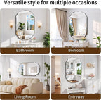 GLASHOM Beveled Edge Frameless Bathroom Mirror, Oval Wall Mirror for Over Sink, 28" x 48" Modern Decorative Vanity Mirror for Bedroom, Living Room, Entryway, Hanging Mirror Horizontal or Vertical