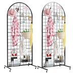 Asee'm Grid Wall Panels Display Stand 2' x 5.2' FT Black Movable Wire Grid Wall Display Rack Heavy Floorstanding Detachable Girdwall Panel with T-Base for Craft Show Rack, Retail Displays 2PCS