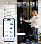 Veise VE017-K Fingerprint Smart Lock with 2 Knobs, App Control, Keyless Entry Front Door Lock with Handle Set, Electronic Digital Touchscreen Keypad Deadbolt, IP55 Waterproof, Auto-Lock, Satin Nickel