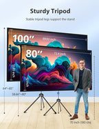 Projector Screen with Stand, Paris RHÔNE 100-inch Outdoor Indoor Projector Screen 16:9 4K HD PVC, 1.5 Gain Portable Wrinkle-Free Movie Screen for Home Backyard Theater with Carry Bag, Ground Nails