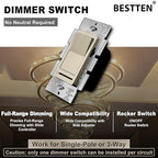 BESTTEN 5 Pack Matte Champagne Gold Dimmer Light Switch, Single Pole or 3-Way, Compatible with Dimmable LED, CFL, Incandescent and Halogen Bulb, 120VAC, Signature Collection, UL Listed