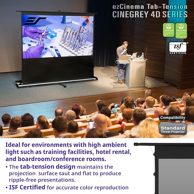 Elite Screens ezCinema Tab-Tension CineGrey 4D, 121-inch 16:9, Manual Floor Pull Up ISF Ceiling Ambient Light Rejecting, Portable Home Office Classroom Projector Screen with Carrying Bag, FT121UH-C4D