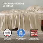 Bedsure Full Size Bed Sheets, Cooling Sheets, Rayon Derived from Bamboo, Breathable & Soft, Deep Pocket Up to 16 Inches, Hotel Luxury Silky Bedding for Hot Sleepers, Beige