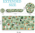 LIMKRIAN Cat Mouse Pad XXL Desk Mat Set, Green Ergonomic Mouse Pad with Wrist Rest, Large Gaming Mousepad Wrist Support Keyboard Mat Cup Coaster Set Cute Office Desk Decor Accessories