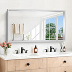 30x55 Silver Bathroom Mirror, Brushed Silver Rectangular Mirror for Wall, 0.6" Thickened Deep Frame Mirrors for Bathroom Sink, Shatterproof Tempered Glass, Antirust, Horizontally or Vertically