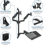 Mount-It! Wall Mount Workstation with Dual Monitor Mount, Keyboard Tray and CPU Holder, Height Adjustable Full Motion Arms, Fits Two 32 Inch Computer Screens