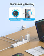 TROND 360° Rotating Plug Surge Protector Power Strip, Flat Plug Power Strip with 2 USB C and 2 USB A, 1440J Surge Protector, Wall Mountable, Flat Extension Cord 3ft for Home Office Dorm, White