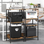 Arbuxzuy 4 Tier Printer Stand with Storage Shelf, Large Tall Printer Cart with Wheels, Mobile Printer Table for Home Office, Adjustable Stands for Heat Press Scanner Fax (Brown)