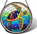 DASTOLL Stained Glass Window Hanging, Colored Turtle Ocean Suncatcher Diamond Glass Panel Hangings Marine Life Sun Catchers Decor for Birthday for Women, Men, Wife, Aunt, Mom 11.8 in