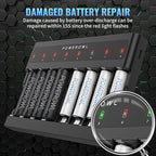 POWEROWL AA AAA Battery Charger 8 Bay, Independent Slot, USB Fast Charging for Ni-MH Ni-CD Rechargeable Batteries