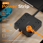 TESSAN Black Extension Cord with Fast Charger, Surge Protector Power Strip with 6 Outlets and 4 USB Ports (2 USB C), 2100 Joules Protection, Flat Plug, Multi Outlet Extender for Home, Office, Dorm
