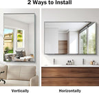 CILIBER Beveled Bathroom Mirror, 30x48 Large Frameless Mirrors for Over Sink, Upgraded Shatterproof Beveled Frameless Vanity Mirror for Bedroom, Living Room and Entryway (Horizontal/Vertical)