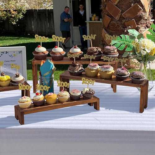 2 Set Large Wooden Tiered Risers Display Stands for Vendor Events,Stackable Wooden Cupcake Display Stand,Farmhouse Decor Wood Dessert Table Display Set,Vendor Booth Display Items,Food Display Risers for Party（12-11.2-10.4-9.6IN）