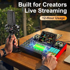 Live Sound Card Audio Mixer, Podcast Equipment Bundle with 3.5mm Condenser Microphone for Pc/Phone Live Streaming Singing Gaming, Sound Board with Voice Changer, Denoise