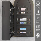 Gold Arched Bathroom Cabinet with Outlet,20 x 34 Inch Arched Medicine Cabinet with Mirror,Bathroom Mirrors for Over Sink with Storage,Surface Mounted Medicine Cabinet with Adjustable Shelf