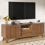 Oubayajia Mid Century Modern TV Stand for Televisions up to 70 Inches, with Sliding Doors and Storage, Curved Edge Television Stands, TV Consoles, Media Consoles for Living Room (Walnut, 63inch)
