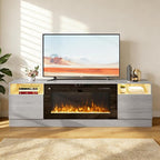 YISUFO 70" TV Stand with 36" Electric Fireplace, Large Modern Media Entertainment Center with Storage Cabinet and 12 Colors LED Lights for TVs Up to 80",Grey and Black