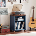 Joaxswe Record Player Stand with Vinyl Record Storage, 24" Wide Mid-Century Record Player Table Up to 200 Albums,Large Wood Turntable Stand Cabinet Dispaly Shelf for Living Room,Bedroom,Blue