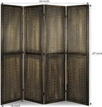 ECOMEX 4 Panel Room Divider, 5.6Ft Pegboard Display Wooden Room Divider Folding Privacy Screen Room Divider Freestanding Peg Board Display for Trade Show Craft Show Home Wall Organizer, Retro Brown