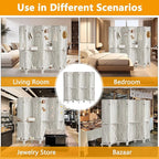 Aleesing 6 Panel Pegboard Display with 24 Hooks, Wooden Pegboard Room Divider Wall with Shelf, Partition Room Dividers and Folding Privacy Screens, Bedroom, Jewelry Store, White