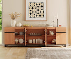 WAMPAT Modern TV Stand for TVs up to 110 inch, 3 in 1 Wood Entertainment Center TV Console Table with Adjustable Shelves and Metal Base for Living Room,Bedroom, Mocha