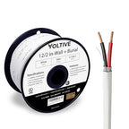 Voltive 12/2 Speaker Wire, in-Wall CL3 & Direct Burial, White, 100ft - 12AWG, 2 Conductors, Stranded Oxygen-Free Copper, UL Listed - V-1206-2