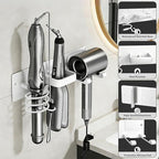 Dovyn Blow Dryer Holder Wall Mount, 3 in 1 Bathroom Hair Tool Organizer with Curling Iron Holder & Flat Iron Holder, Universal Hair Dryer Holder Rack Storage White
