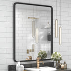24x32 Black Bathroom Mirror, Black Matte Metal Framed Vanity Mirror, Rounded Rectangle Mirror, Anti-Rust, Shatterproof (Horizontal/Vertical)