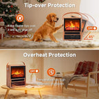 FLAME&SHADE Portable Electric Fireplace Heater for Indoor Use, Fire Place Heaters with 3D LED Flame, Overheat and Tilt Protection, Space Heater Small Fireplace for Home Office Decoration, Oak