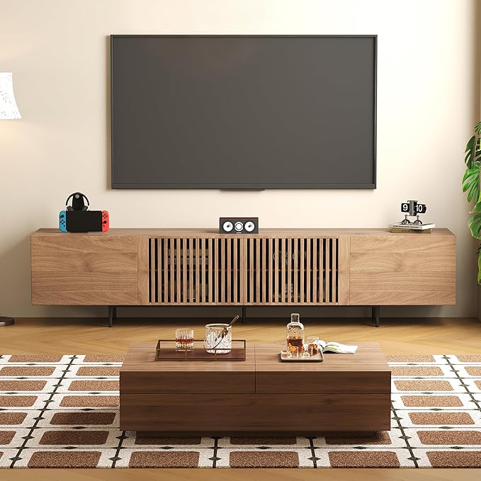 gaoyangjiaju Mid-Century Modern 94.48" TV Stand and Expandable Coffee Table Set, Large Walnut Entertainment Center with Storage for Living Room and Bedroom Furniture Decor