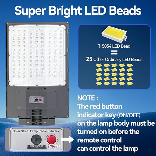 7500W Solar Street Lights Outdoor, 450000LM 7000K Solar Parking Lot Lights Dusk to Dawn 30000mAh IP67 Waterproof Pole Security Flood Lamps with Motion Sensor and Remote for Yard, Garage, Driveway
