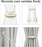 Nieffeiy Magnetic Curtain Tiebacks Outdoor Curtain Tie Backs Rope Decorative Magnetic Curtain Holders for Drapes Window Treatment Holdbacks, Beige 2Pack