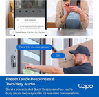 Tapo by TP-Link Smart Video Doorbell Camera with Chime, Battery or Wired, 2K QHD Color Night Vison, No Monthly Fee, 180° Ultra-Wide Head-to-Toe View, Ring Call, Free AI Detection, Local Storage (D225)
