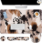 Britimes Brown Boho Tribal Flower Keyboard Mouse Pad Set 4in1 Large Mousepad+Keyboard Wrist Rest+Mouse Wrist Rest+Coaster Set with Ergonomic Design for Home Office Computer 35.4x15.7 inches