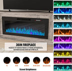 VITESSE TV Stand with 36" inch Electric Fireplace Up to 90" TVs, LED Light Entertainment Center, 80" Modern Wood High Gloss Fireplace with Highlight Storage Cabinet for Living Room (Gray)