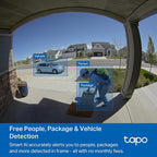 Tapo by TP-Link Smart Video Doorbell Camera with Chime, Battery or Wired, 2K QHD Color Night Vison, No Monthly Fee, 180° Ultra-Wide Head-to-Toe View, Ring Call, Free AI Detection, Local Storage (D225)