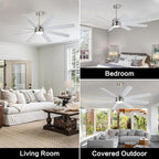 WINGBO 72" Large DC Ceiling Fans with Lights and Remote, 3 Downrods, 8 Plywood Blades, 6-Speeds Reversible DC Motor, 3CCT, Indoor Ceiling Fan for Bedroom Living Room Patio, Brushed Nickel and Silver