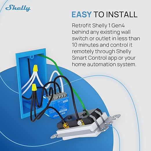 Shelly 1 Gen4 | Wi-Fi, Zigbee & Matter Smart Relay Switch with Dry Contacts, 1-Channel 16A | Home Automation | Alexa, SmartThings, Google Home, Apple HomeKit Compatible | Garage Door Opener (2 Pack)