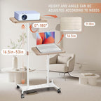 YUMFUN 2 Shelves Projector Stand, Mobile Laptop Cart on Wheels Projector Stand Adjustable Height 20 to 53 Inches, Overbed Table with 5 Lockable Casters, Rolling Laptop Floor Stand for Couch