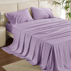 Bedsure California King Sheet Sets, Cooling Sheets for Hot Sleepers, Rayon Derived from Bamboo, Breathable & Soft, Deep Pocket Up to 16 Inches, Hotel Luxury Silky Bedding, Lilac