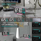 Pink Digital Clock for Bedroom 6.7in Dual Alarm Clock with Dimming, 12/24h, Seconds, Date, Day of Week, Temp, Desk Clock, LED Clock for Table Decor, Digital Calendar Table Clocks for Bedrooms KOSUMOSU