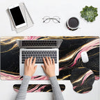 Britimes Pink Black Gold Marble Keyboard Mouse Pad Set 4in1 Large Mousepad+Keyboard Wrist Rest+Mouse Wrist Rest+Coaster Ergonomic Design for Home Office Computer 35.4x15.7 inches