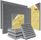 Sonicism Soundproof Wall Panels Self-Adhesive Pyramid 36 Pack,2" X 12" X 12" Acoustic Panels High Density Sound Proof Foam Panels for walls Fast Expand,Sound Absorption & Decoration(Gray)